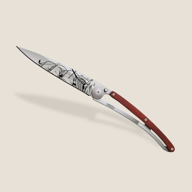 Deejo Tattoo Corsair Folding Knife, Coralwood