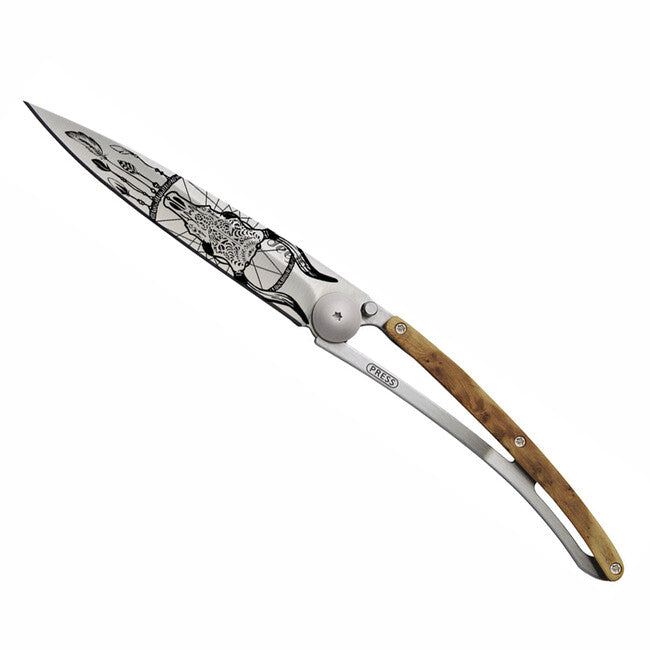 Deejo Tattoo Dreamcatcher Folding Knife, Juniper Wood