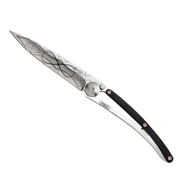 Deejo Tattoo Folding Knife Ebony Wood Infinite