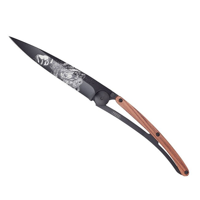 Deejo Tattoo Grizzly Folding Knife, Black Coralwood