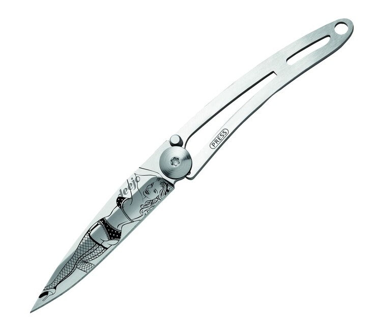 Deejo Tattoo Folding Knife Naked Mirror Pin Up