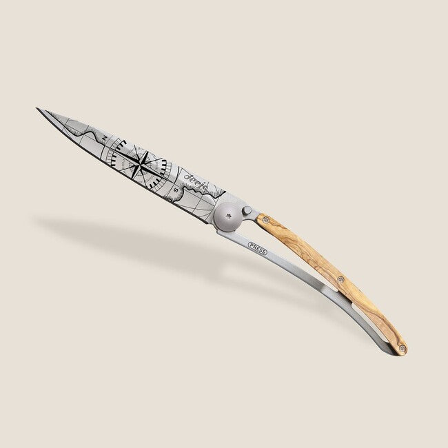 Deejo Tattoo Folding Knife Olive Wood Terra Incognita