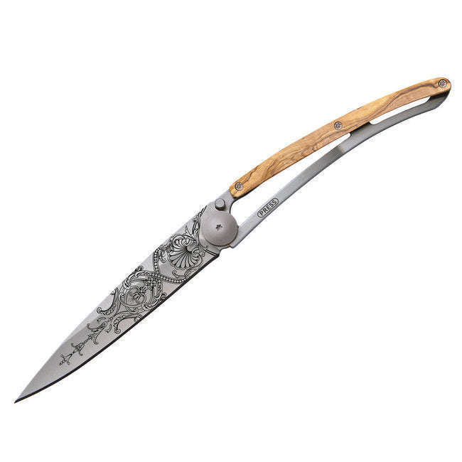 Deejo Tattoo Folding Knife Versailles Olive Wood