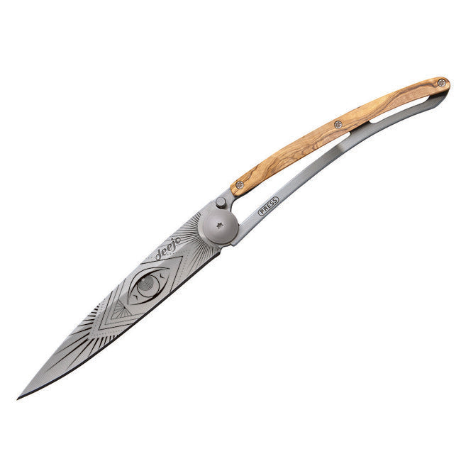 Deejo Tattoo Folding Knife Vision, Olive Wood