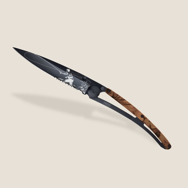 Deejo Tattoo Serration Folding Knife, Brown Camo Fly Fishing