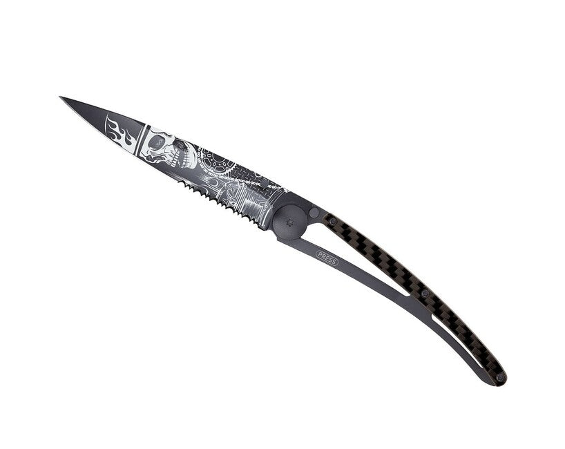 Deejo Tattoo Serration Carbon Ride or Die Folding Knife