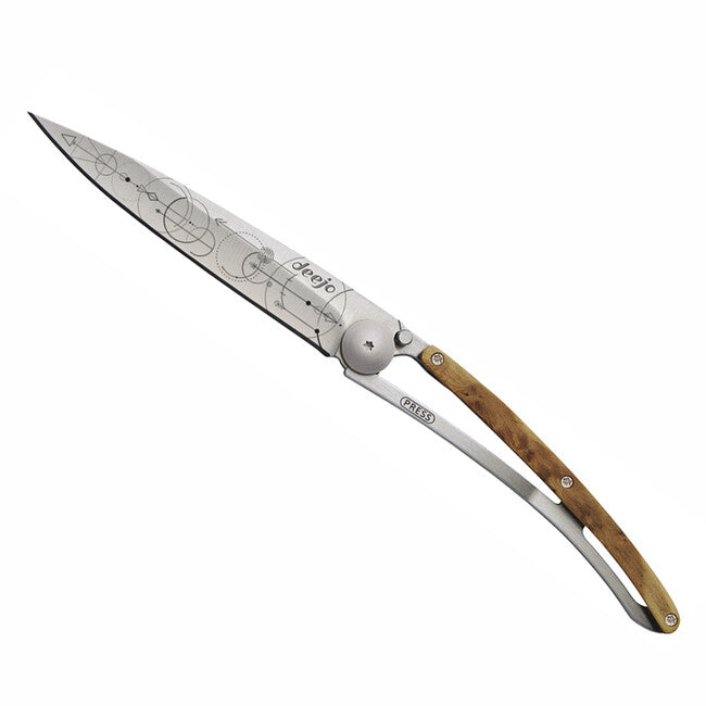 Deejo Tattoo Theorem Folding Knife, Juniper Wood