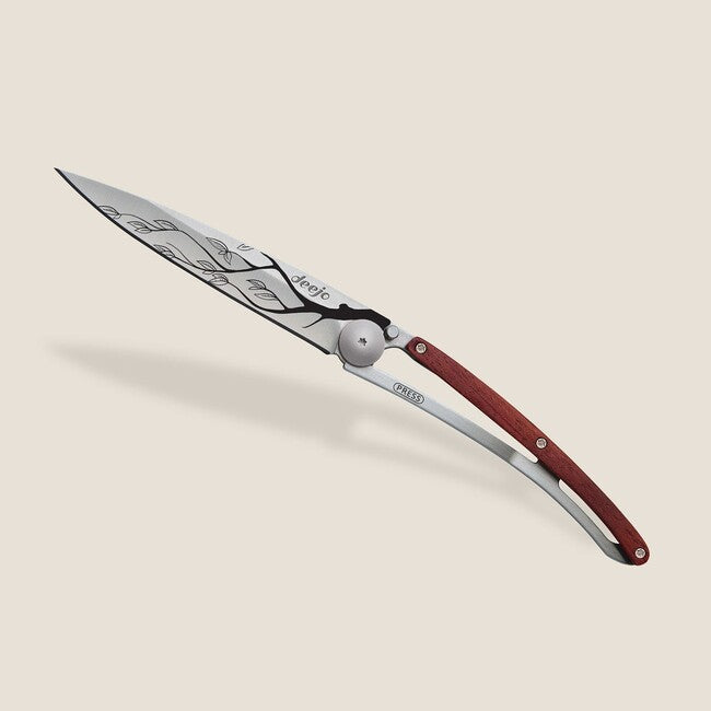 Deejo Tattoo Tree Folding Knife, Coralwood