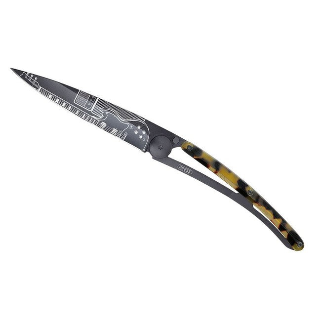 Deejo Tattoo Turtle Folding Knife, Black Turtle Shell Rock'n Roll