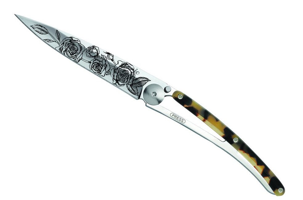 Deejo Tattoo Turtle Mirror Dark Turtle Roses Folding Knife