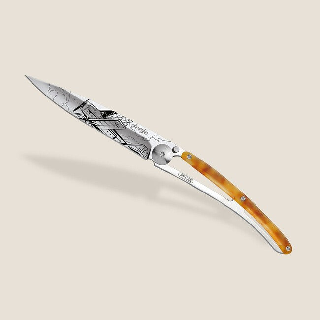 Deejo Tattoo Turtle Mirror Folding Knife, Aviation Turtle Shell