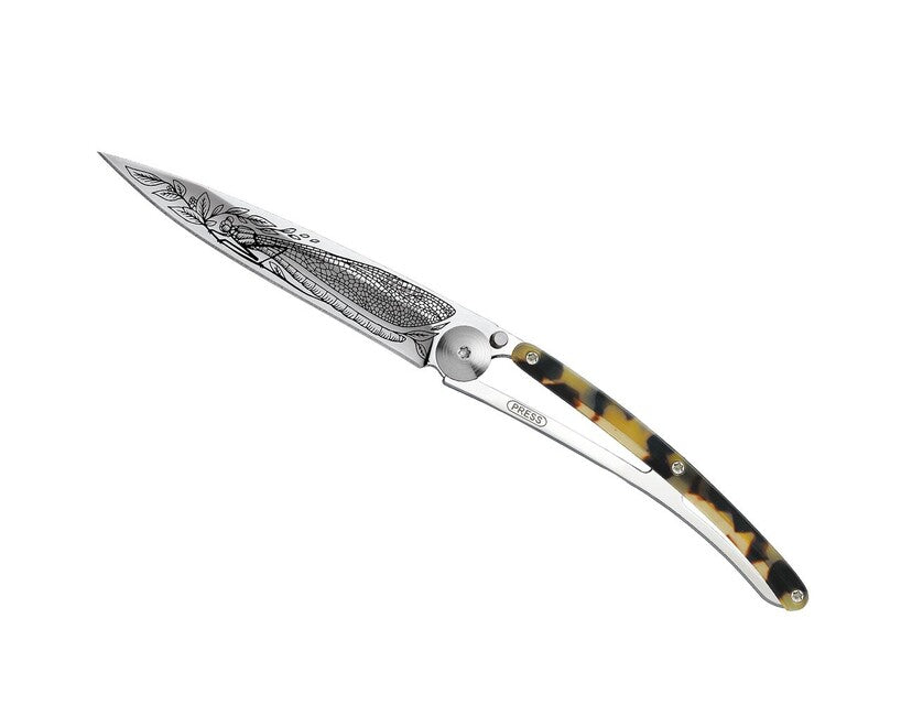 Deejo Tattoo Turtle Mirror Folding Knife Dragonfly