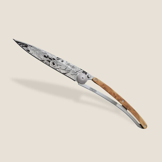 Deejo Tattoo Wood Carp Folding Knife