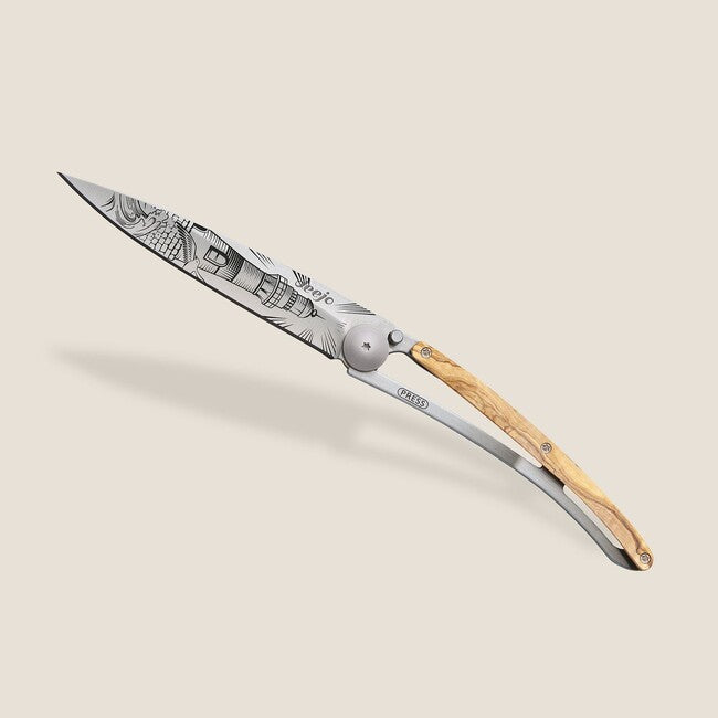 Deejo Tattoo Wood Lighthouse Folding Knife