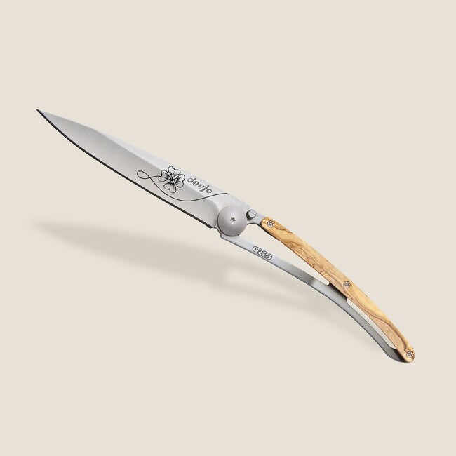 Deejo Tattoo Wood Lucky Charm Folding Knife