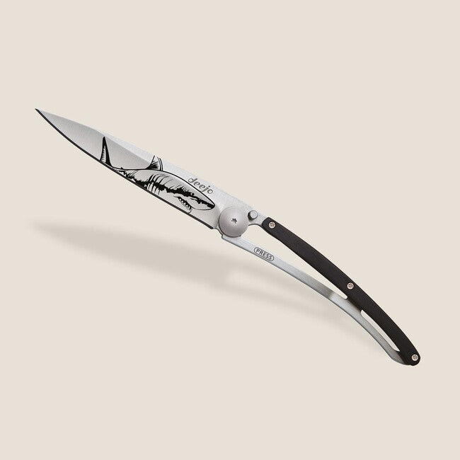 Deejo Tattoo Wood Shark Folding Knife