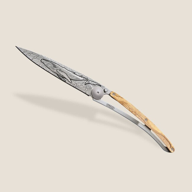 Deejo Tattoo Wood Whale Folding Knife