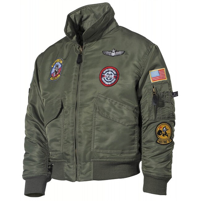 MFH American Kids CWU Pilot Jacket with Patches, OD Green