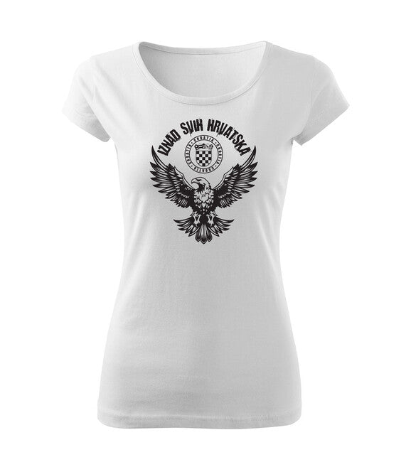 DRAGOWA Women's Short T-Shirt HR Eagle "Iznad svih Hrvatska", White