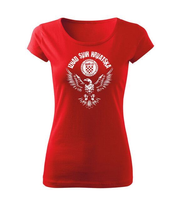 DRAGOWA Women's Short T-Shirt HR Eagle "Iznad svih Hrvatska", Red