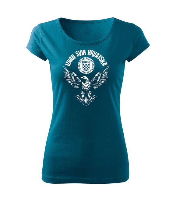 DRAGOWA Women's Short Sleeve T-Shirt HR Eagle "Iznad svih Hrvatska", Petrol Blue