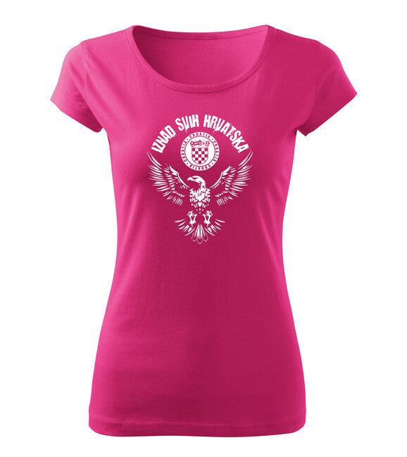 DRAGOWA Women's Short Sleeve T-Shirt HR Eagle "Iznad svih Hrvatska", Pink
