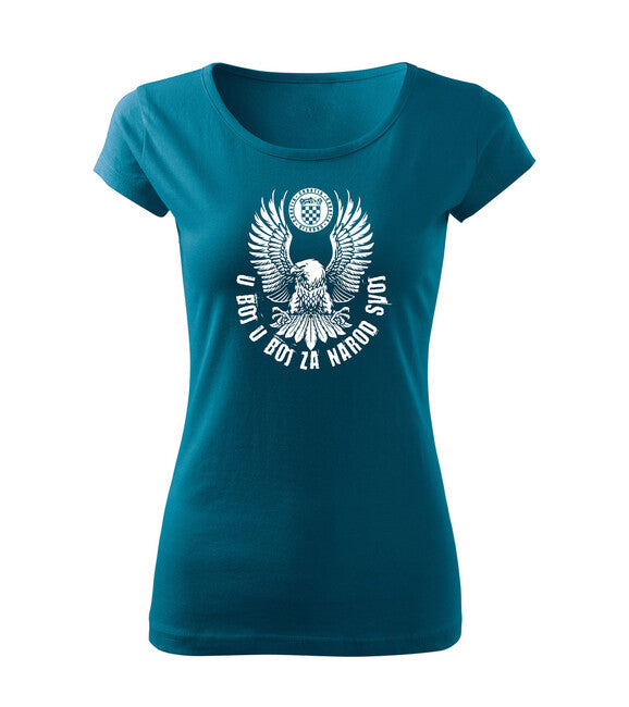 DRAGOWA Women's Short Sleeve T-Shirt HR Eagle "u boj za narod svoj", Petrol Blue