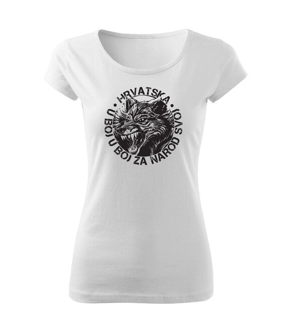 DRAGOWA Women's Short T-Shirt HR Wolf "U Boj Za Narod Svoj", White
