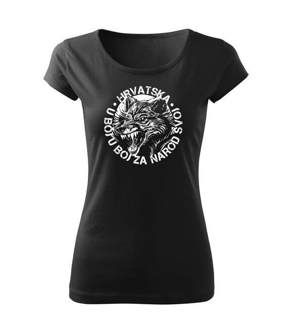 DRAGOWA Women's Short T-Shirt HR Wolf "u boj za narod svoj", Black