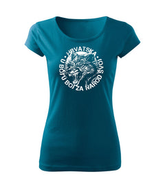 DRAGOWA HR women's wolf short-sleeve t-shirt "u boj u boj za narod svoj", petrol blue