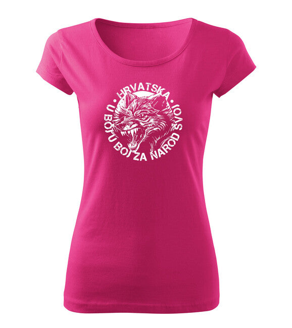 DRAGOWA Women's Short T-Shirt HR Wolf "In Battle For Our Nation", Pink