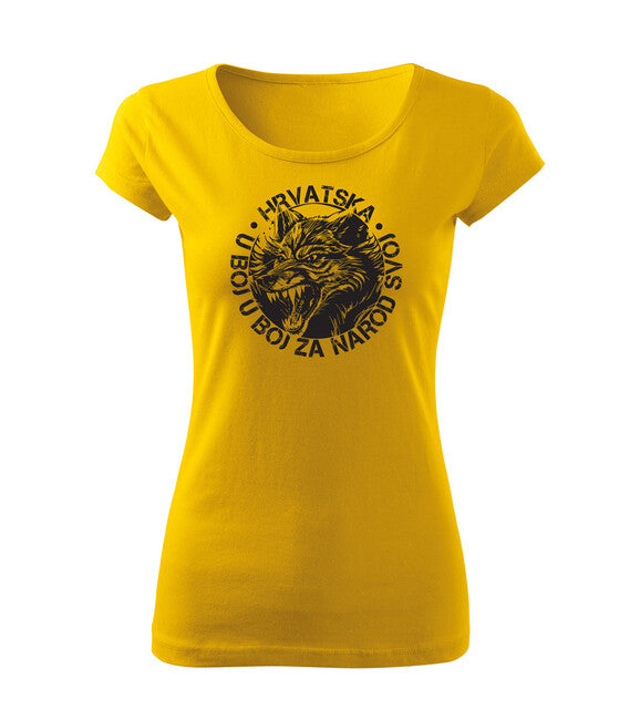 DRAGOWA Women's Short Sleeve T-Shirt HR Wolf "In battle for our nation", Yellow