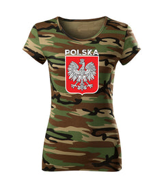 DRAGOWA women's t-shirt Polish emblem with lettering, camo