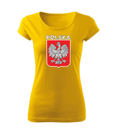 DRAGOWA women's t-shirt Polish emblem with lettering, yellow