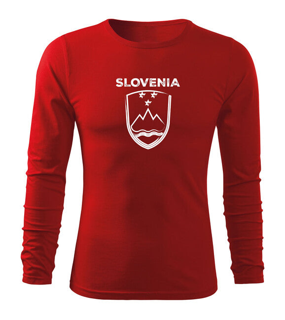 DRAGOWA Fit-T Long Sleeve T-Shirt, Slovenian Flag with Text