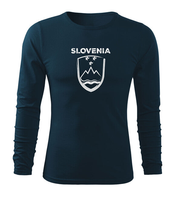 DRAGOWA Fit-T Long Sleeve T-Shirt, Slovenian Flag with Text
