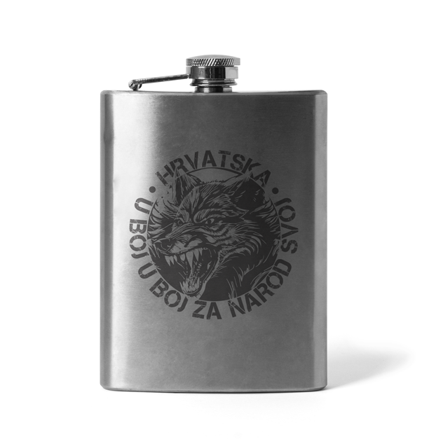 DRAGOWA Engraved Hip Flask "To Battle for Our Homeland" Wolf, 210ml