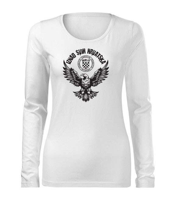 DRAGOWA Slim Women's Long Sleeve T-Shirt HR Eagle "Above All Croatia", White