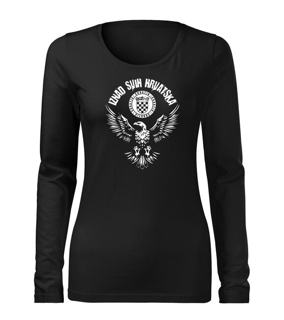 DRAGOWA Slim Women's Long Sleeve T-Shirt HR Eagle "Iznad svih Hrvatska", Black