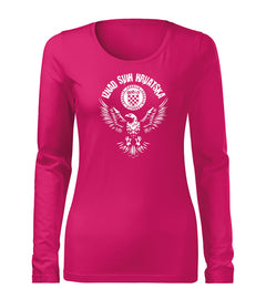 DRAGOWA Slim women's long-sleeve t-shirt HR eagle "Iznad svih Hrvatska", pink
