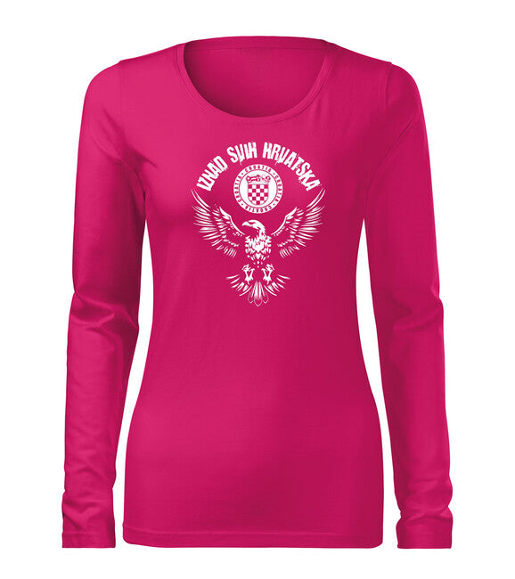 DRAGOWA Slim Women's Long Sleeve T-shirt HR Eagle "Iznad svih Hrvatska", Pink