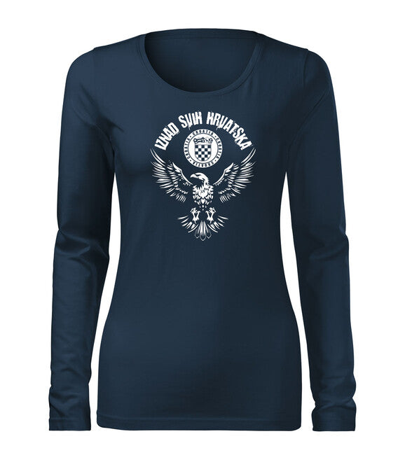 DRAGOWA Slim Women's Long Sleeve T-Shirt HR Eagle "Iznad svih Hrvatska", Navy Blue