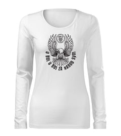 DRAGOWA Slim women's long-sleeve t-shirt HR eagle "u boj u boj za narod svoj", white