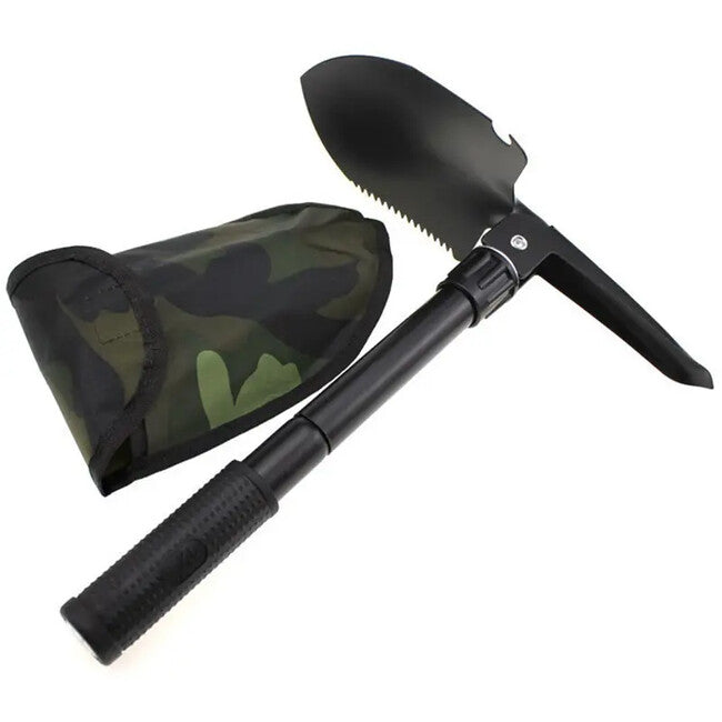 DRAGOWA Tactical Outdoor Multifunctional Folding Shovel with Pickaxe and Sheath Ember, Black