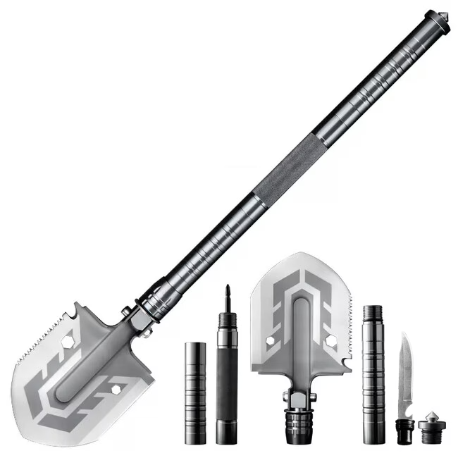 DRAGOWA Tactical Cara Folding Multifunctional Shovel with Pouch, Silver