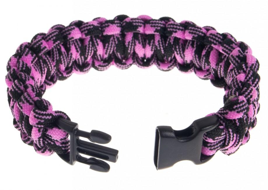 O&T Paracord Bracelet with Plastic Clasp, Pink-Black