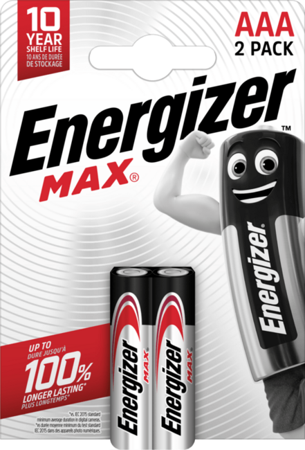 Energizer Max AAA Alkaline Batteries E303325300, 2 Pack