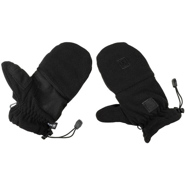 MFH Fleece Gloves with Drawstring Loops, Black