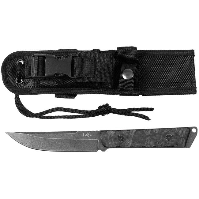 Fox Outdoor Fighter Knife, Black, G10 Handle, with Sheath
