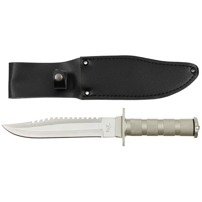 Fox Outdoor Survival Knife, Silver, Aluminum Handle, with Sheath